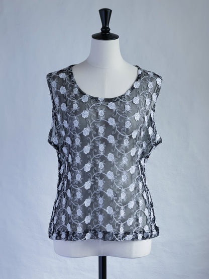 Floral Embroidery Mesh Sleeveless Top