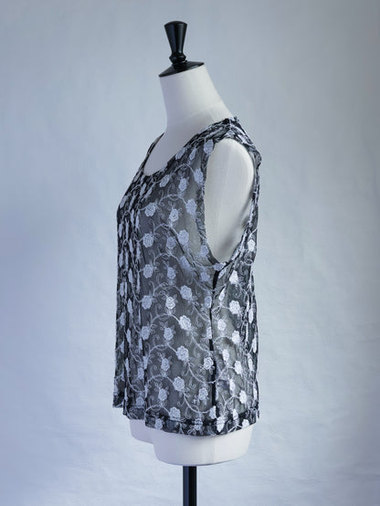 Floral Embroidery Mesh Sleeveless Top