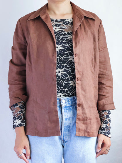 Linen Ramie Open Collar Shirt Jacket