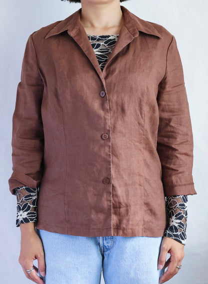 Linen Ramie Open Collar Shirt Jacket