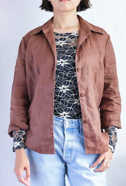Linen Ramie Open Collar Shirt Jacket
