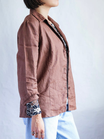 Linen Ramie Open Collar Shirt Jacket