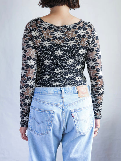 Floral Mesh Lace Sheer Top
