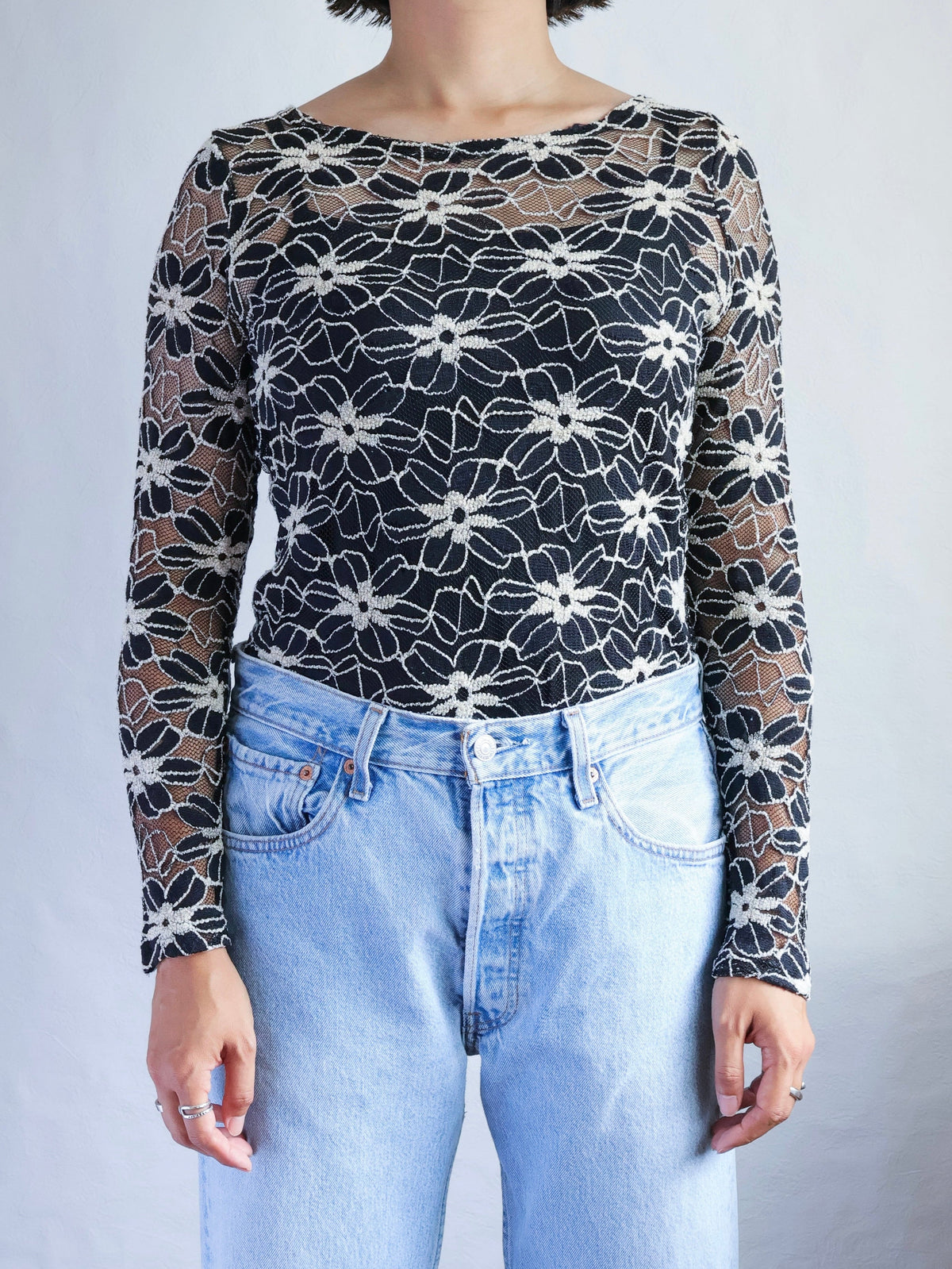 【sizeS-M】Floral Mesh Lace Top