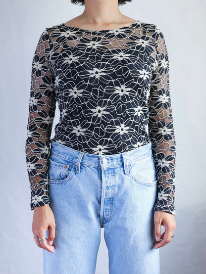 【sizeS-M】Floral Mesh Lace Top