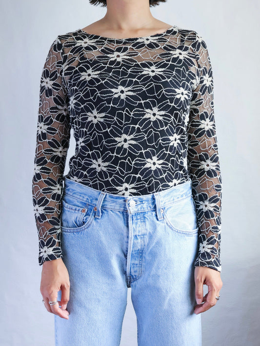 【sizeS-M】Floral Mesh Lace Top