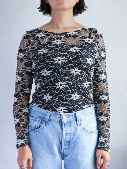 Floral Mesh Lace Sheer Top