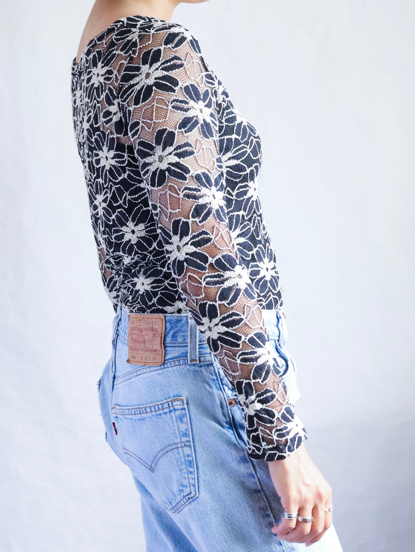 Floral Mesh Lace Sheer Top