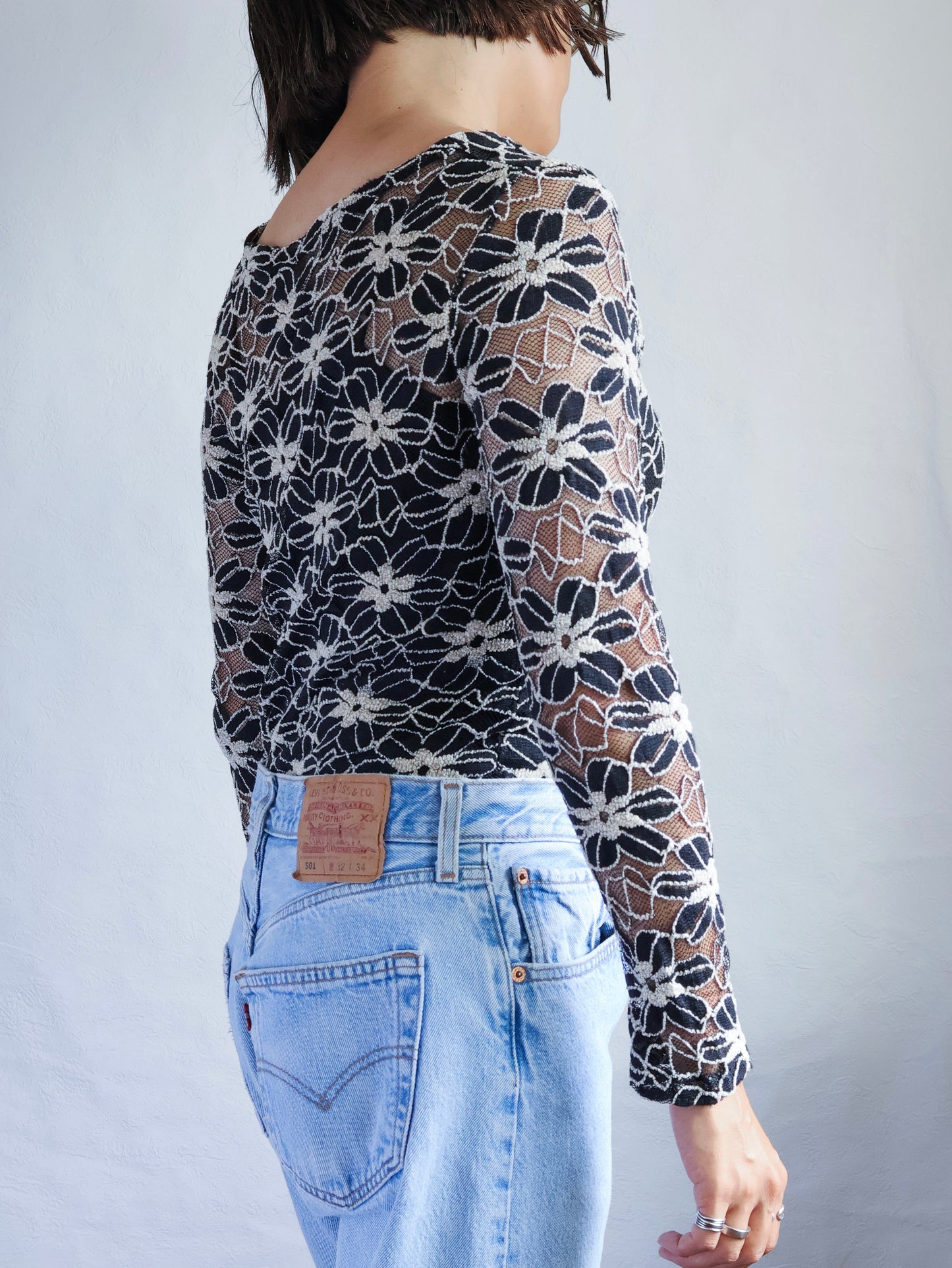Floral Mesh Lace Sheer Top