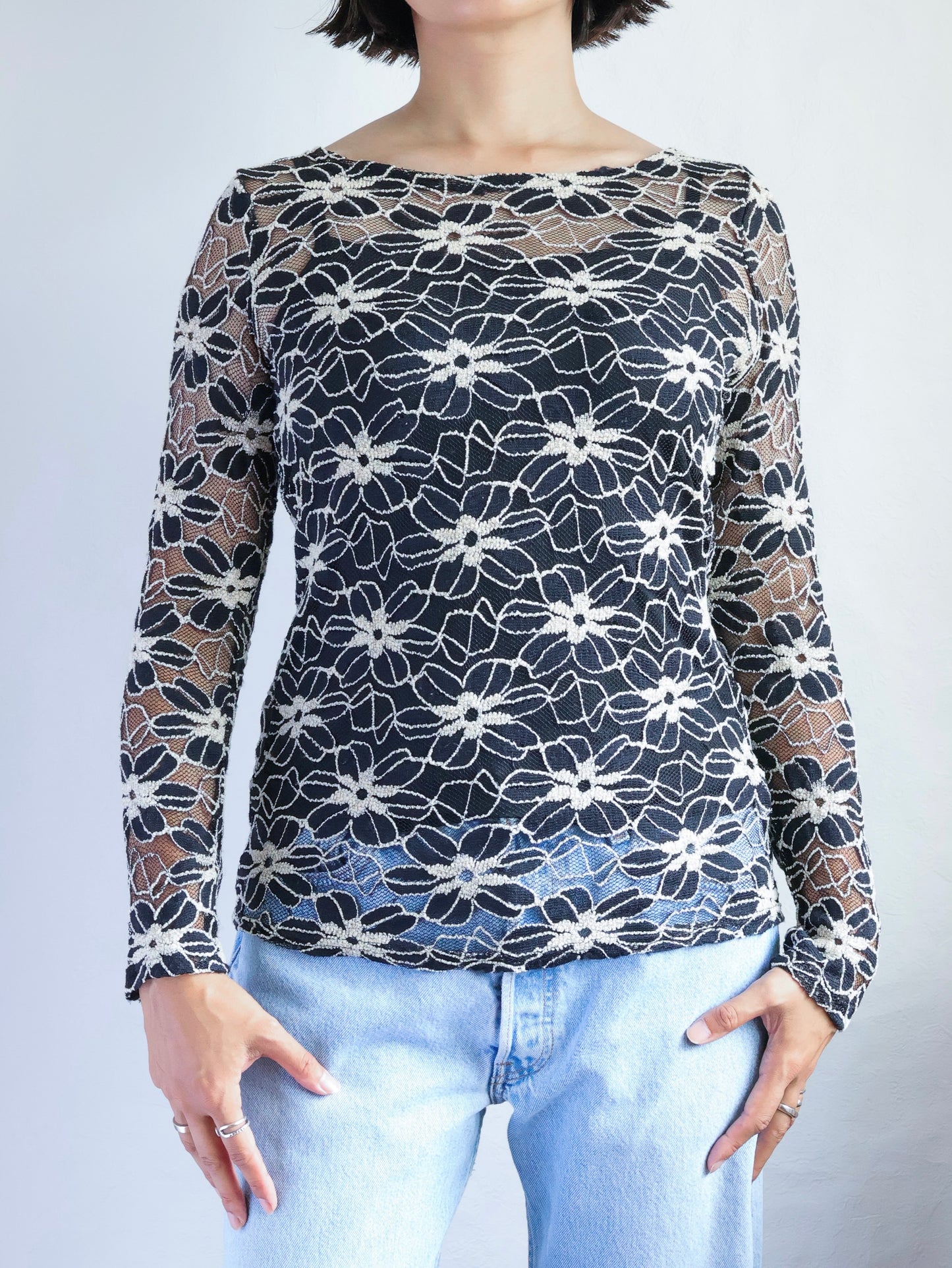 Floral Mesh Lace Sheer Top