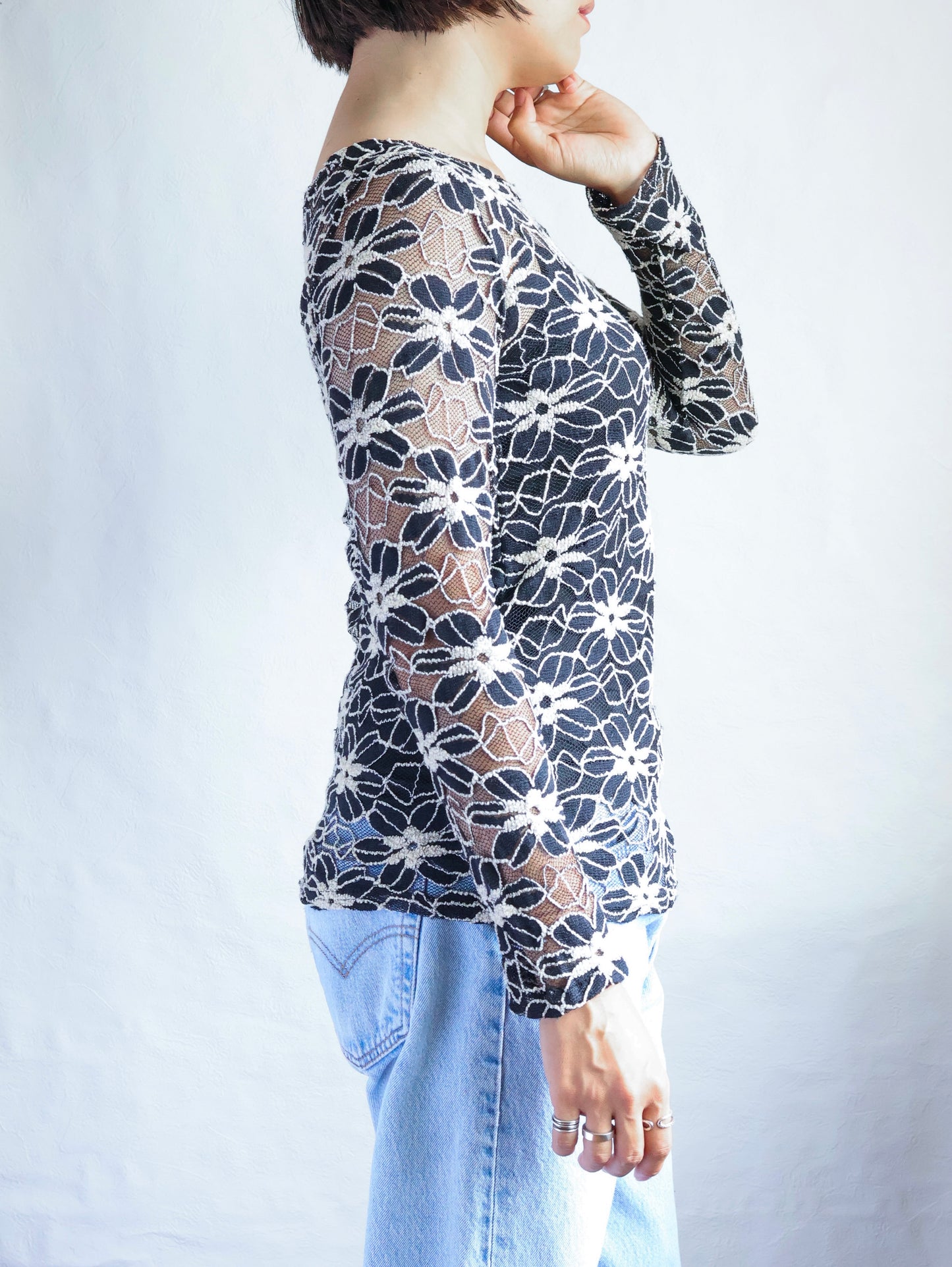 Floral Mesh Lace Sheer Top