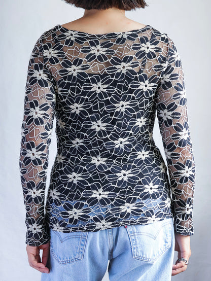 Floral Mesh Lace Sheer Top