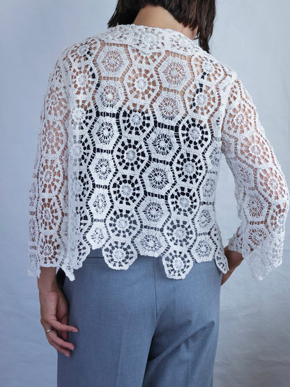 【sizeS-M】1990’s Crochet Lace Shirt