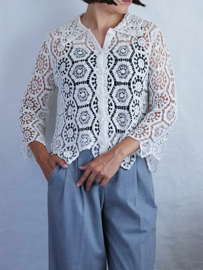 【sizeS-M】1990’s Crochet Lace Shirt