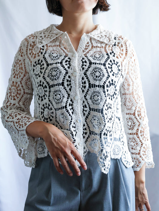 【sizeS-M】1990’s Crochet Lace Shirt
