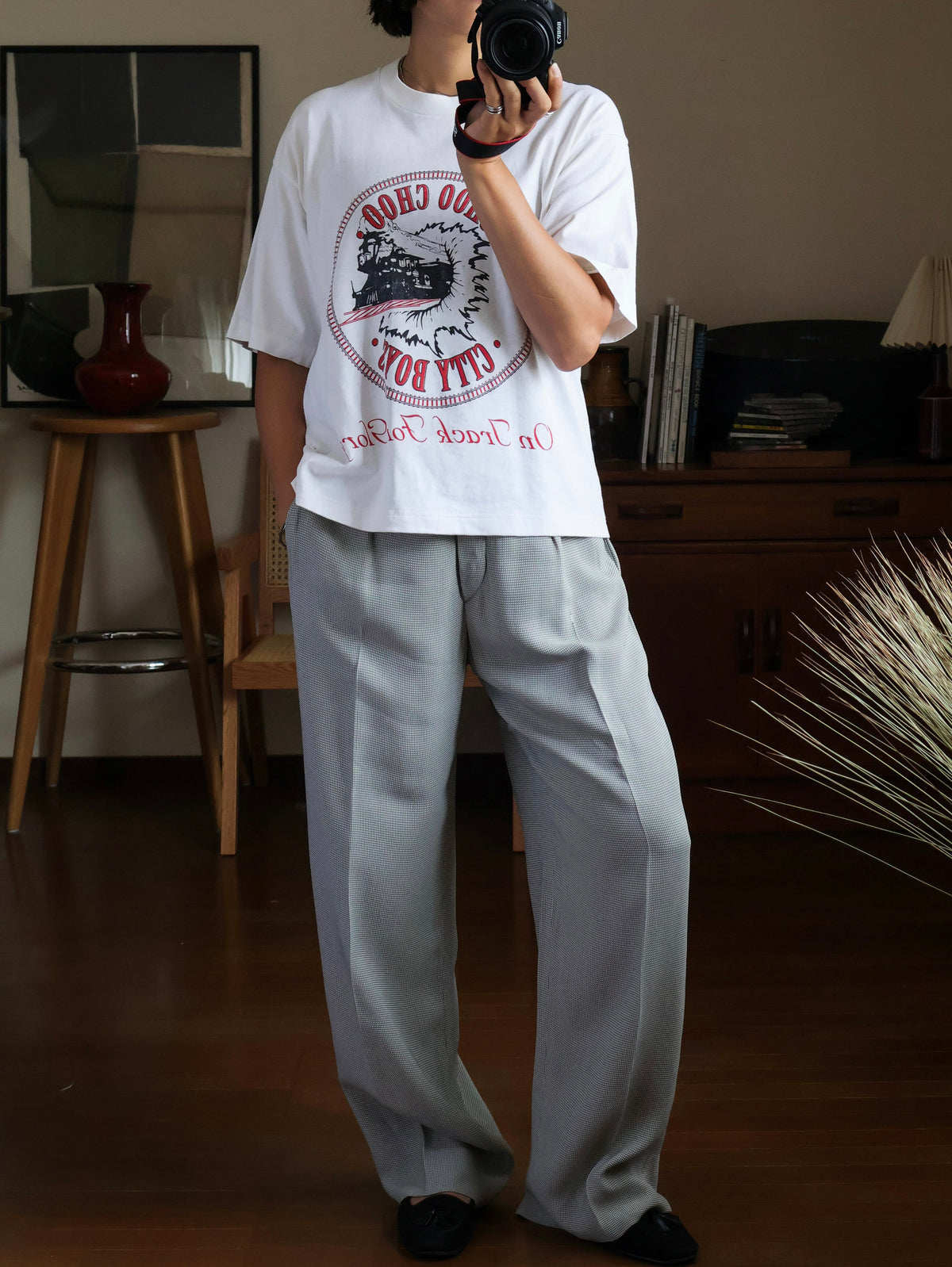 【sizeM-L】1990's Train Graphic Tee (Remake / MADE IN USA)