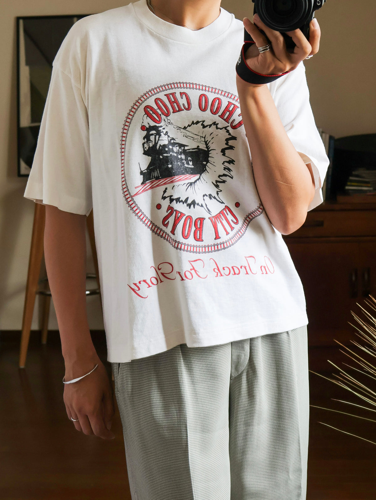 【sizeM-L】1990's Train Graphic Tee (Remake / MADE IN USA)