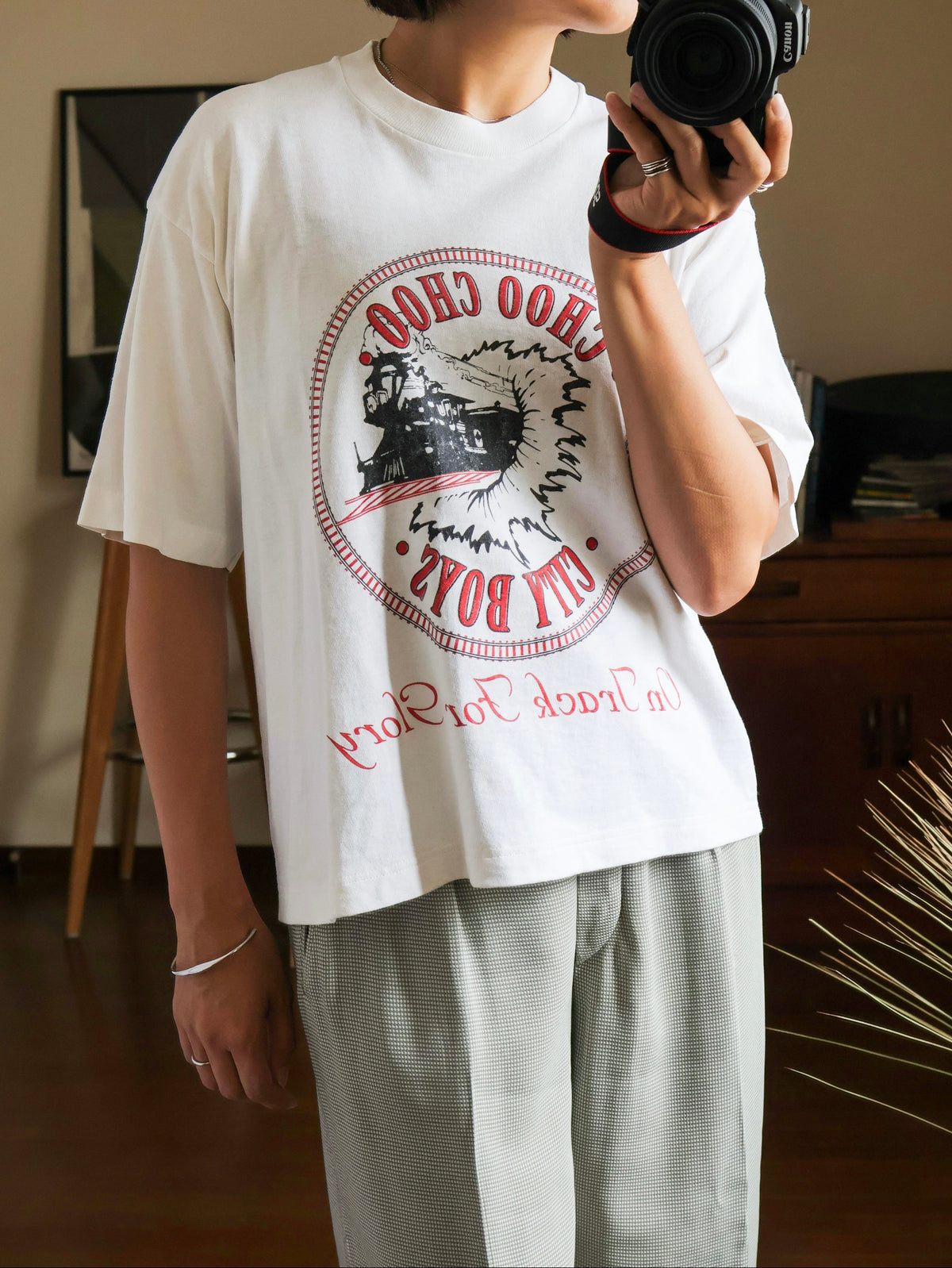 【sizeM-L】1990's Train Graphic Tee (Remake / MADE IN USA)