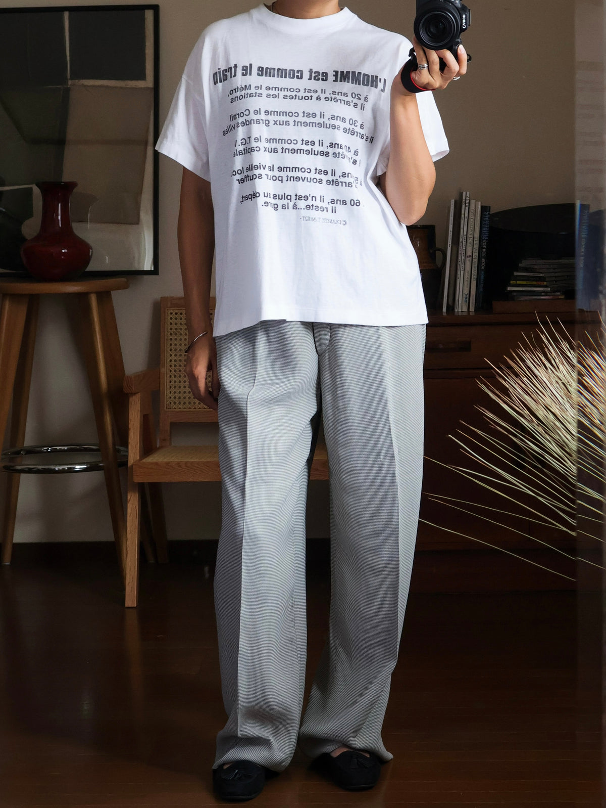 【sizeM-L】1990’sFrench joke message T-shirt(Remake)