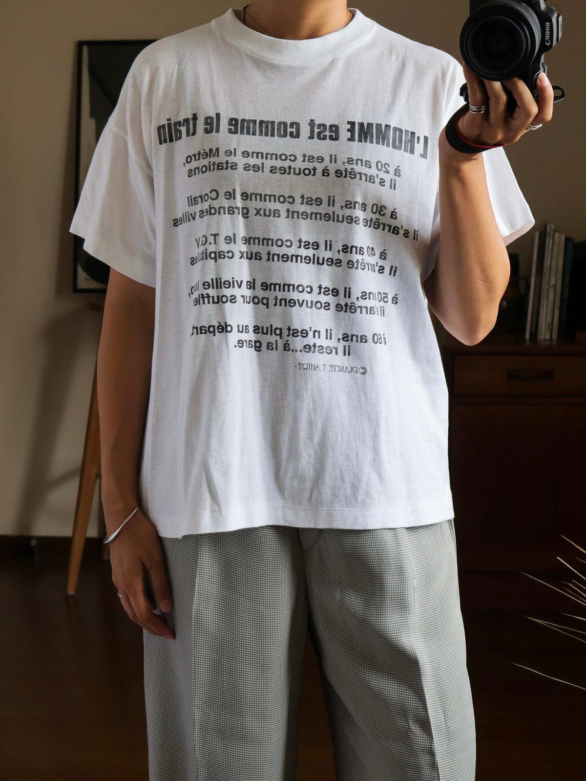 【sizeM-L】1990’sFrench joke message T-shirt(Remake)