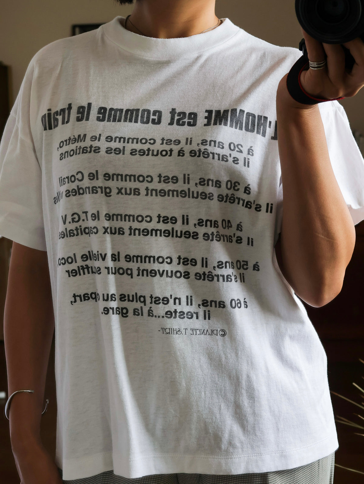 【sizeM-L】1990’sFrench joke message T-shirt(Remake)