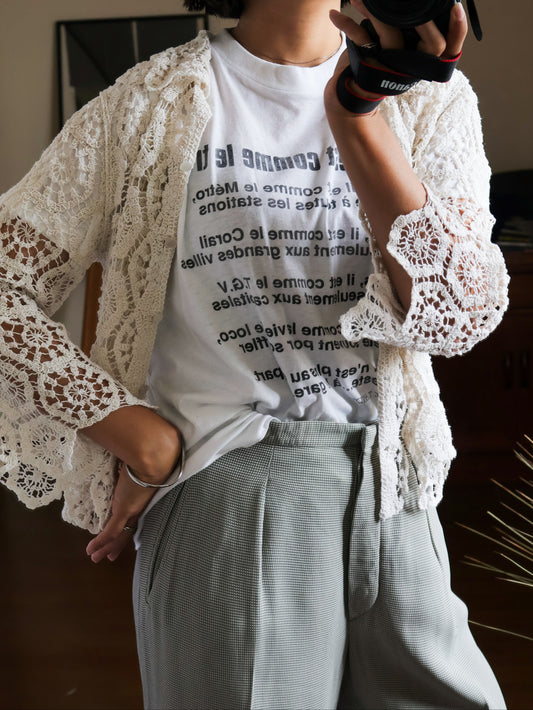 【sizeM-L】1990’sFrench joke message T-shirt(Remake)