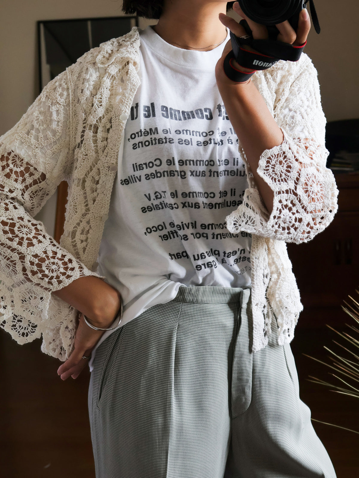 【sizeS-M】1990’s Crochet Lace Shirt