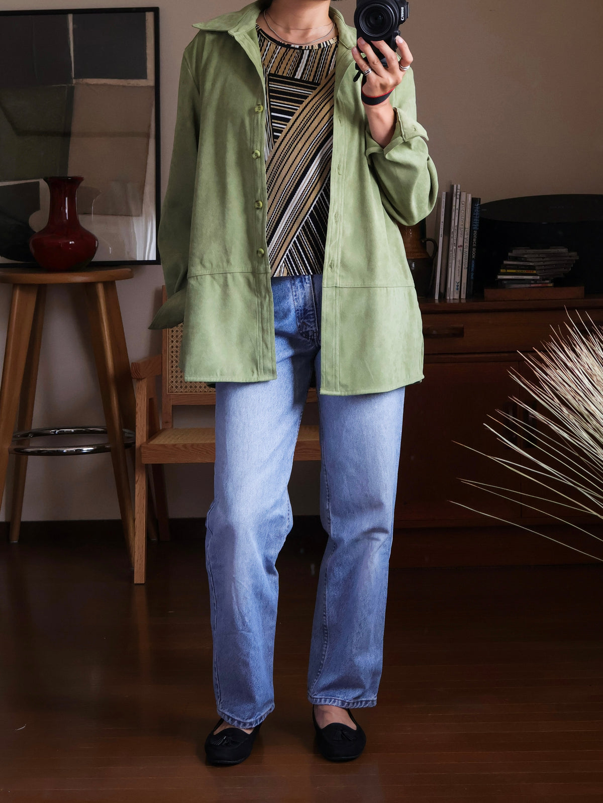 【sizeM-L】1990’s Faux Suede Shirt Jacket