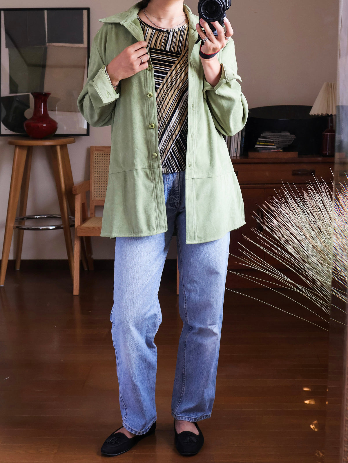 【sizeM-L】1990’s Faux Suede Shirt Jacket