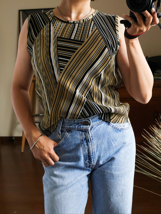【sizeS-M】1990's Geometric Pleated Tank Top
