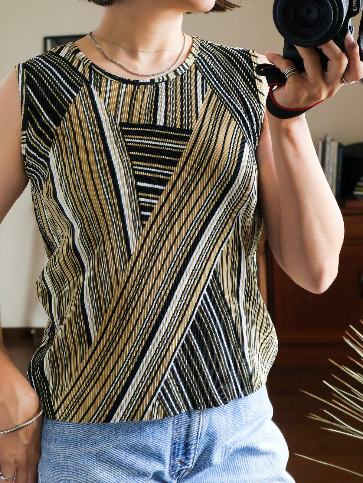 【sizeS-M】1990's Geometric Pleated Tank Top