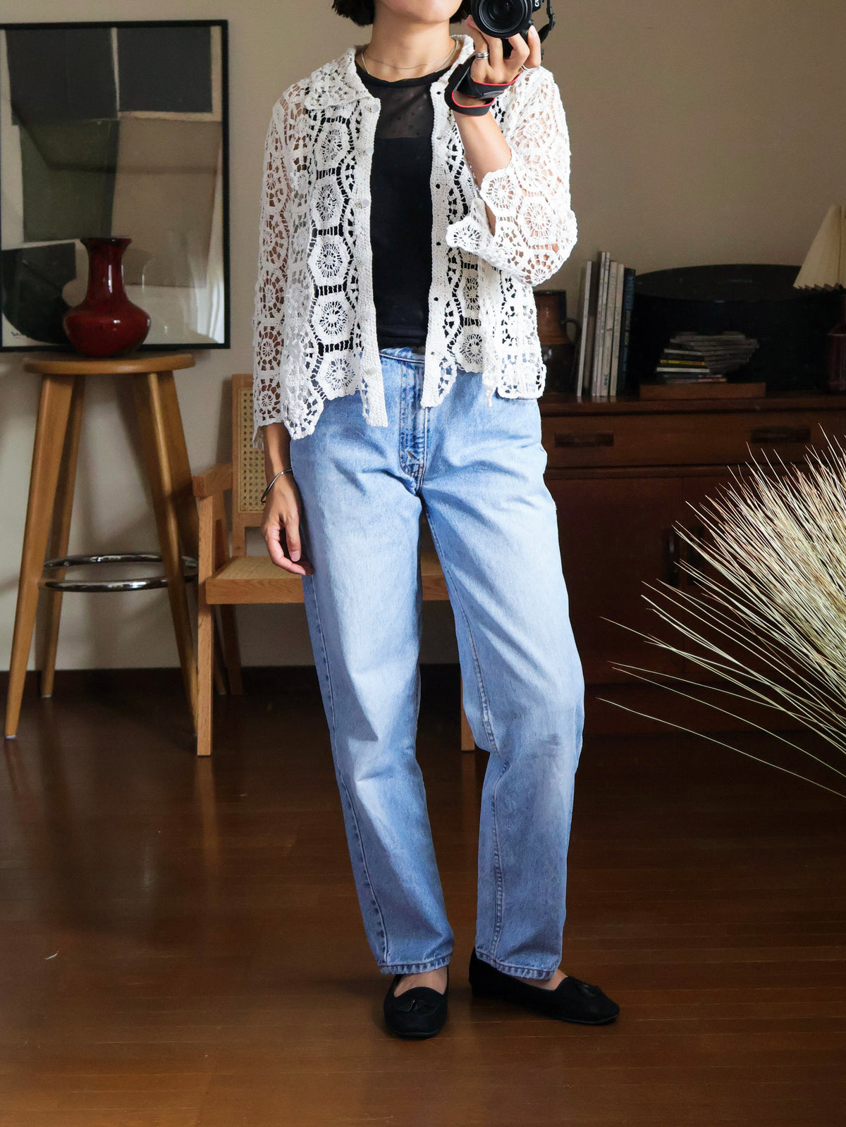 【sizeS-M】1990’s Crochet Lace Shirt