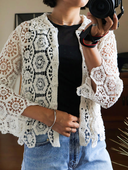 【sizeS-M】1990’s Crochet Lace Shirt
