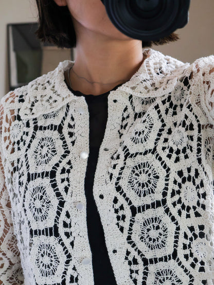 【sizeS-M】1990’s Crochet Lace Shirt