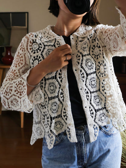 【sizeS-M】1990’s Crochet Lace Shirt