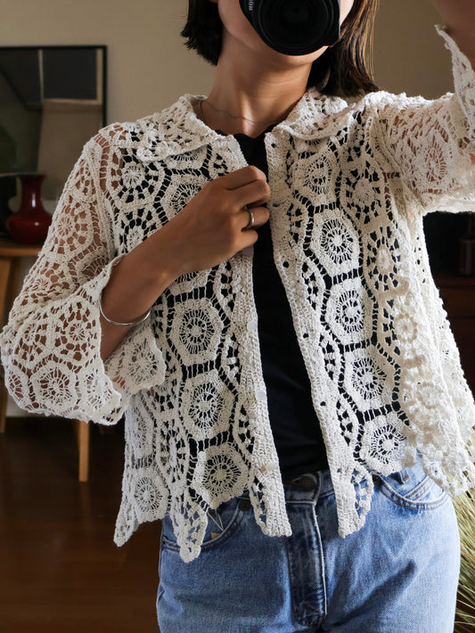 【sizeS-M】1990’s Crochet Lace Shirt