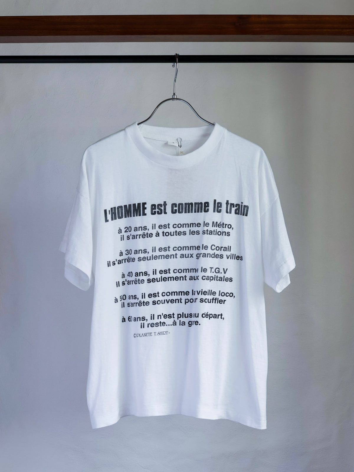 【sizeM-L】1990’sFrench joke message T-shirt(Remake)