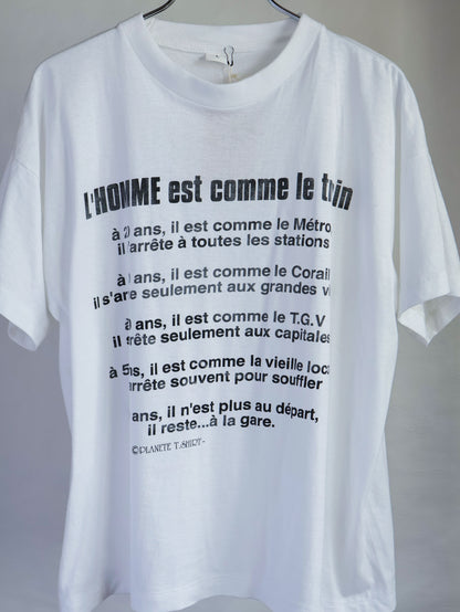 【sizeM-L】1990’sFrench joke message T-shirt(Remake)