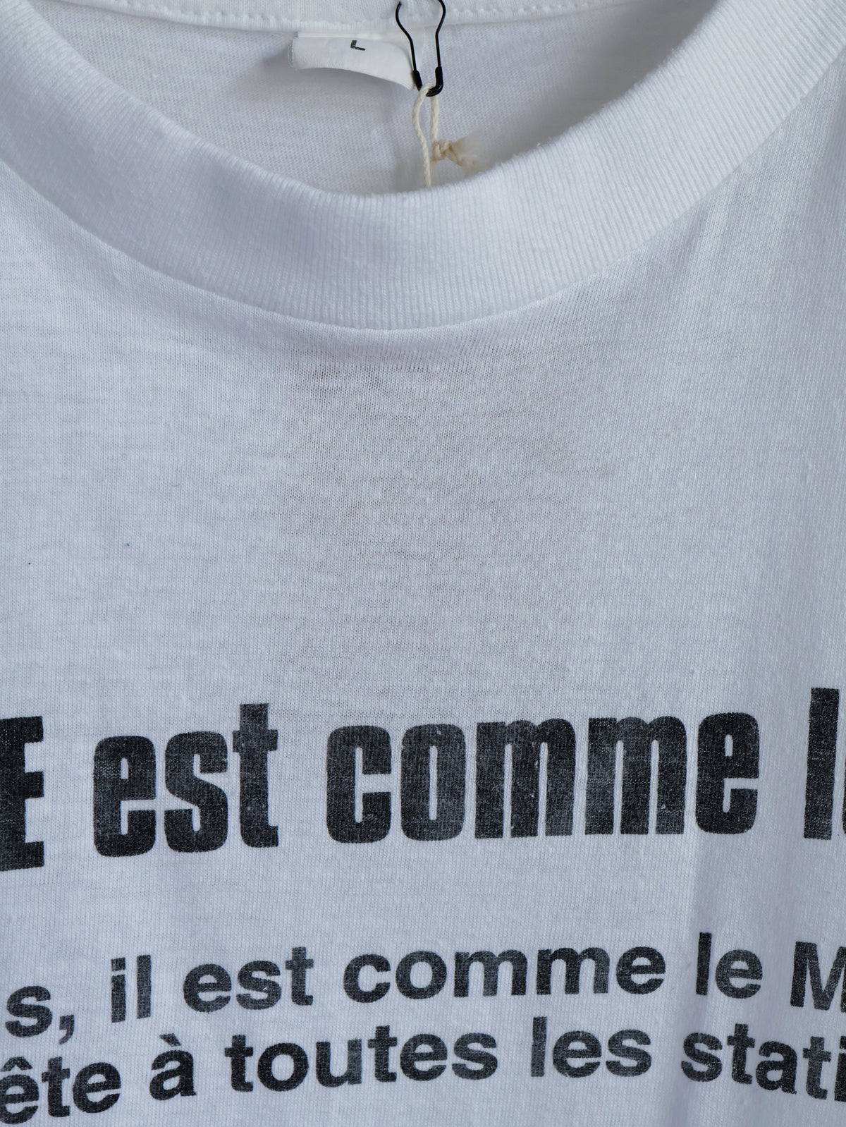 【sizeM-L】1990’sFrench joke message T-shirt(Remake)