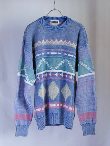 【sizeL-LL】1990’s Geometric Pattern Ramie Cotton Sweater