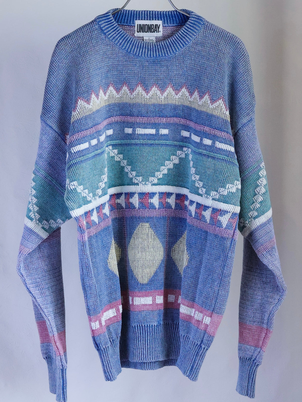 【sizeL-LL】1990’s Geometric Pattern Ramie Cotton Sweater