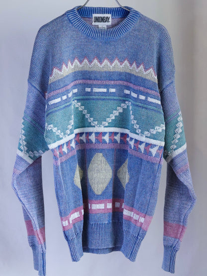 【sizeL-LL】1990’s Geometric Pattern Ramie Cotton Sweater