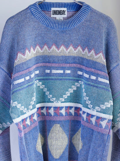 【sizeL-LL】1990’s Geometric Pattern Ramie Cotton Sweater