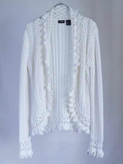 【sizeS】2000’s Crochet Trim Ramie Cotton Open Knit Cardigan