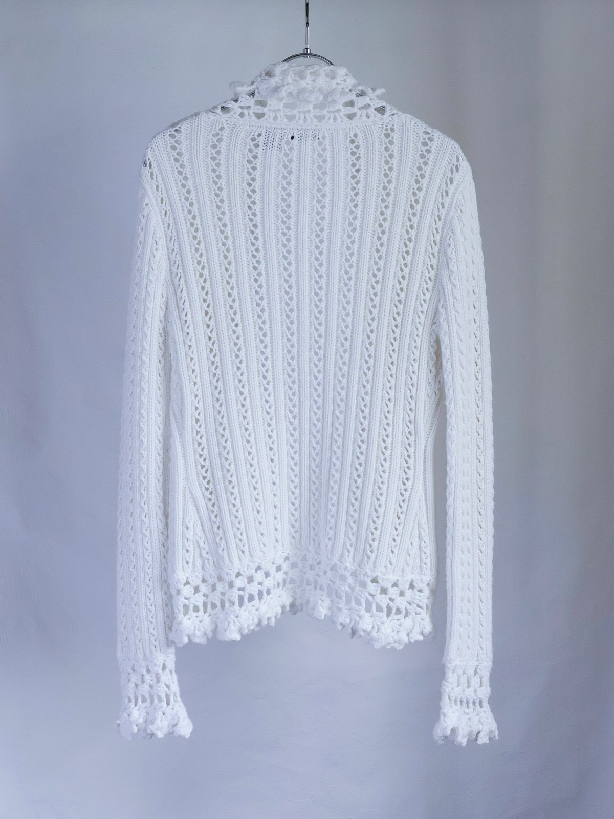 【sizeS】2000’s Crochet Trim Ramie Cotton Open Knit Cardigan