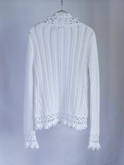 【sizeS】2000’s Crochet Trim Ramie Cotton Open Knit Cardigan