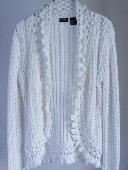 【sizeS】2000’s Crochet Trim Ramie Cotton Open Knit Cardigan