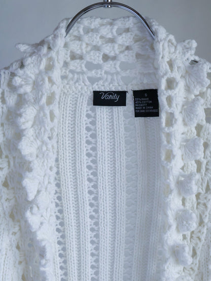 【sizeS】2000’s Crochet Trim Ramie Cotton Open Knit Cardigan