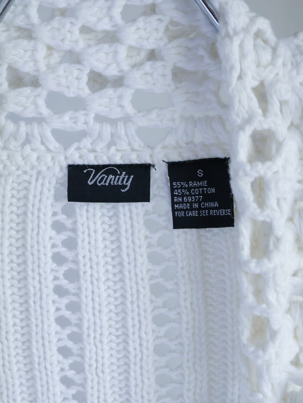 【sizeS】2000’s Crochet Trim Ramie Cotton Open Knit Cardigan