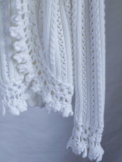 【sizeS】2000’s Crochet Trim Ramie Cotton Open Knit Cardigan